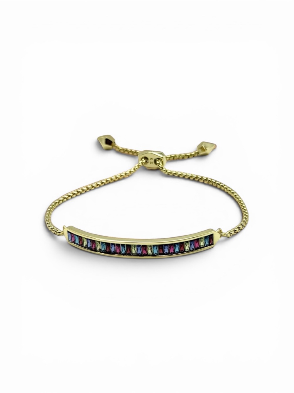Kendra Scott Jack Gold Tone Multicolor Baguette Slider Bracelet –Adjustable 6–9”